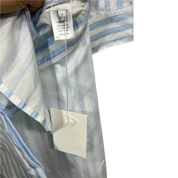 ROSETTA GETTY Apron Wrap Stripe Cotton Shirt  Baby Blue White - Picture 11 of 12